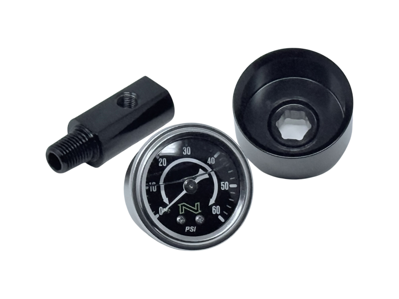 NAMZ HD Twin Cam/M8 NOS Blk Oil Pressure Gauge Kt Wht Face/Liquid Filled/Billet Aluminum Cup/Blk