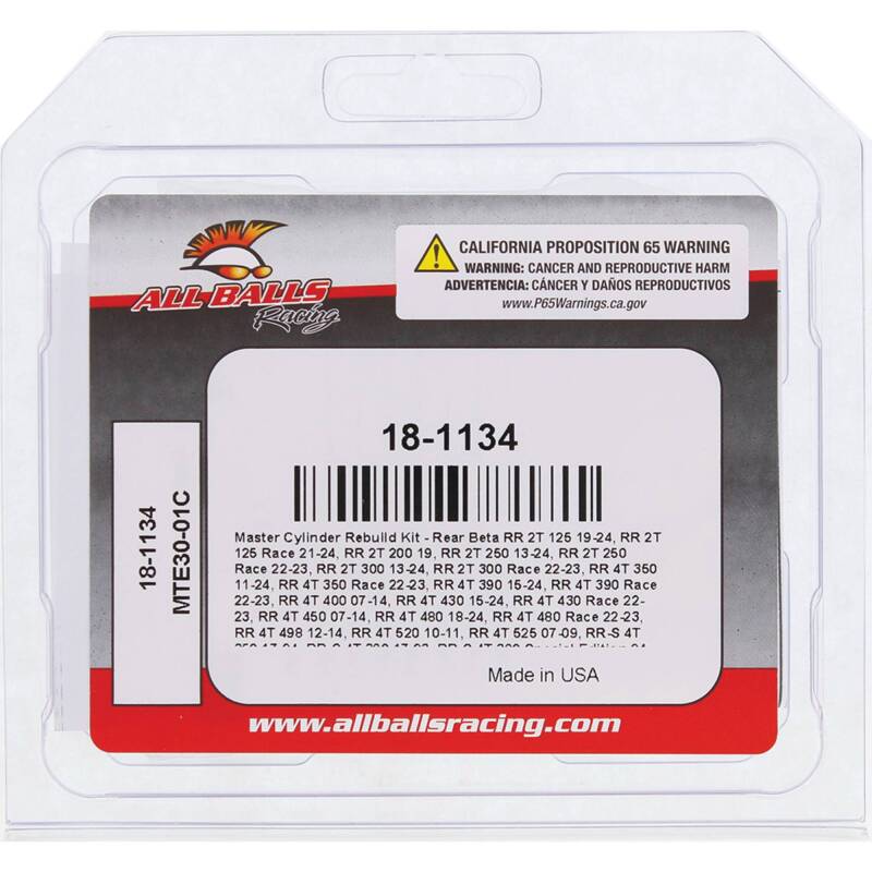 All Balls Racing 19-23 Beta RR 2T 125/21-23 RR 2T 125 Race Master Cylinder Rebuild Kit - Rear