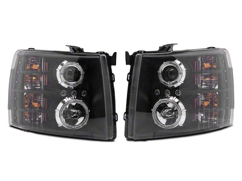 Raxiom 07-13 Chevrolet Silverado 1500 LED Halo Projector Headlights- Black Housing- Clear Lens