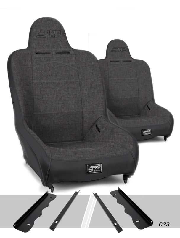 PRP Premier High Back Suspension Seats Kit for 95-01 Jeep Cherokee XJ (Pair) - Gray