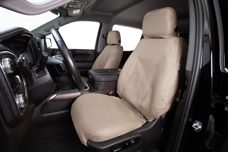 Covercraft 14-23 Ford Transit Polycotton SeatSaver Custom Front Row Seat Covers-Taupe