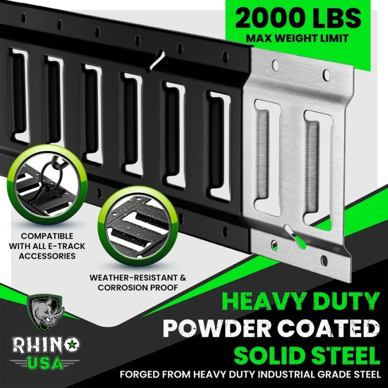 Rhino USA 8Ft E-Track Tie-Down Rails, Silver (2 Pack)
