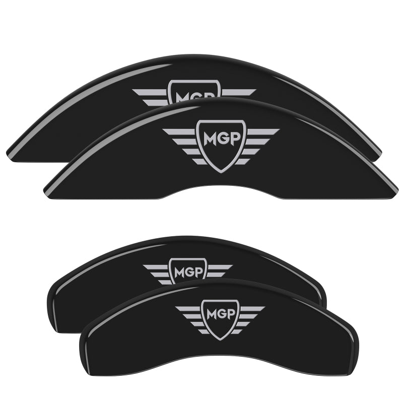 MGP 4 Caliper Covers Engraved Front & Rear MGP Black Finish Silver Char 2019 Chevy Silverado 1500