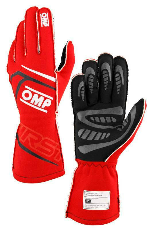 OMP FIRST GLOVES FIA 8856-2018 MY2025 BLACK SZ XS
