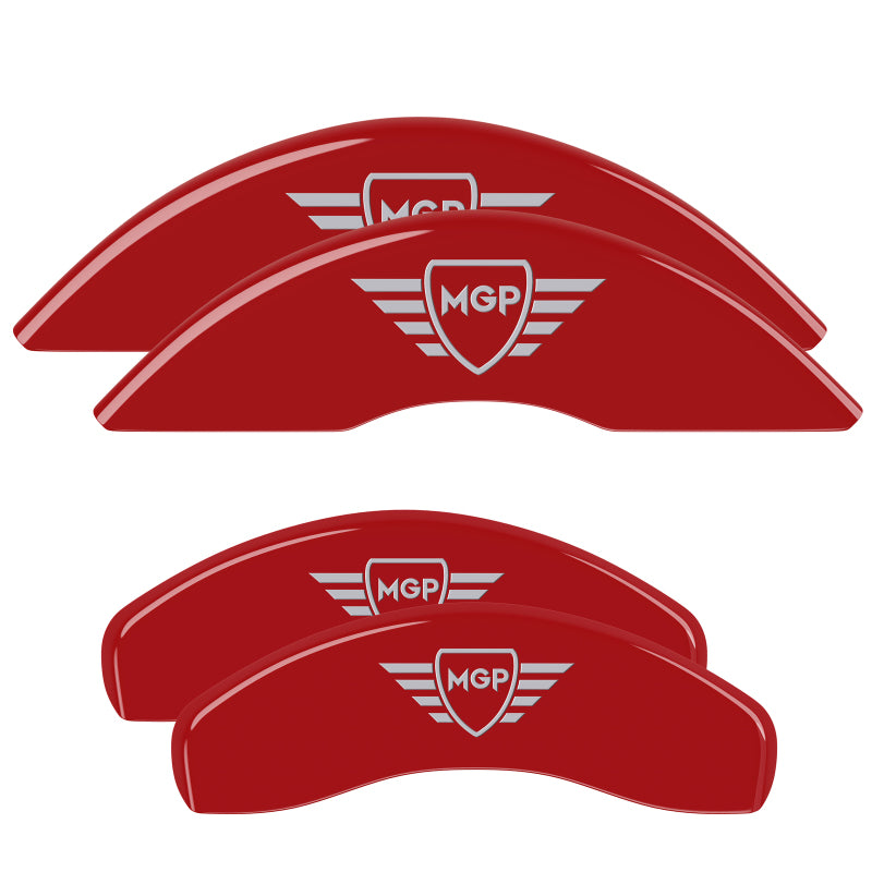 MGP 4 Caliper Covers Engraved Front & Rear MGP Red Finish Silver Char 2019 Chevrolet Silverado 1500