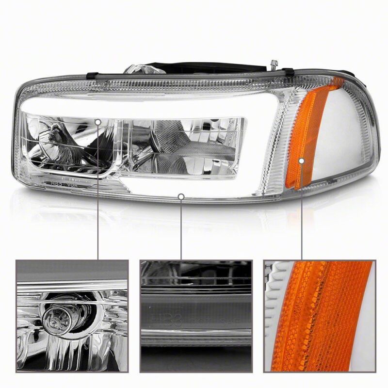 Raxiom 99-06 Chevrolet Sierra 1500 Axial Series LED DRL Headlights- Chrome Housing- Clear Lens