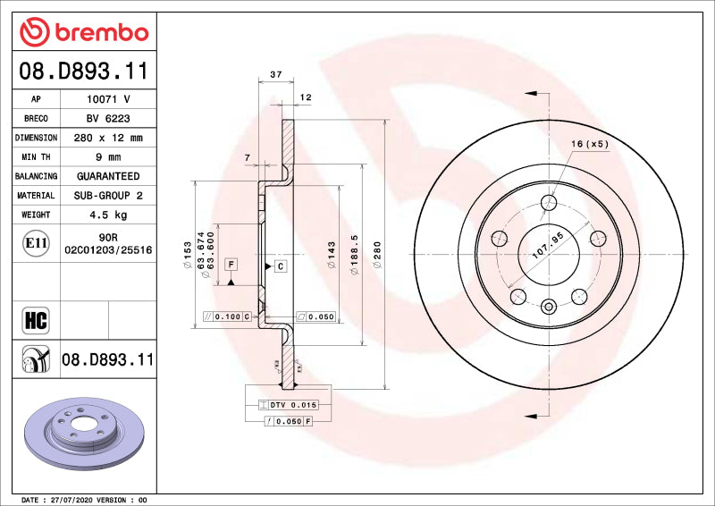 Brembo 13-22 Ford F-250 Super Duty/F-350 Super Duty Rear UV Coated Rotor