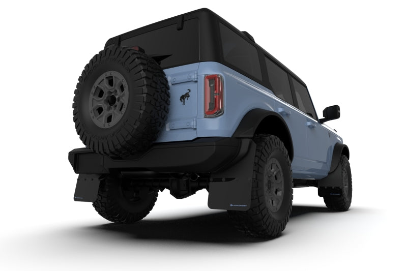 Rally Armor 21-25 Ford Bronco (Plstc Bmpr - NO Rptr/Sprt - NO RR/RB) Blk Mud Flap w/Area Blue Logo