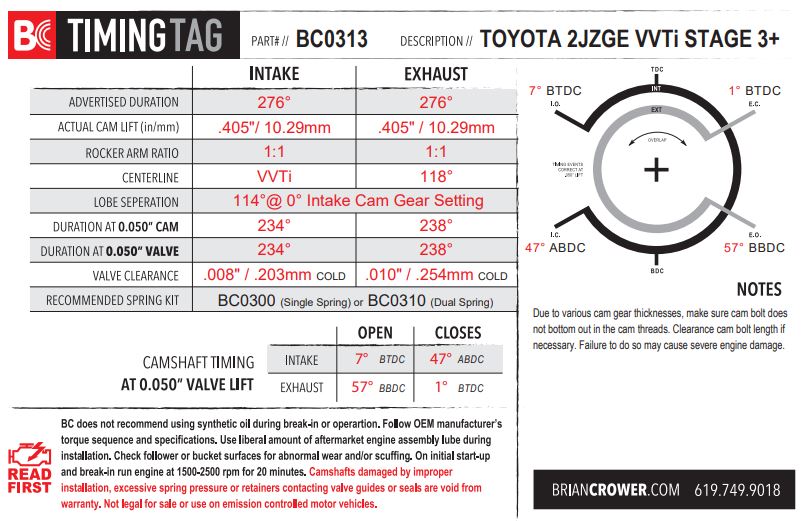 Brian Crower Stage 4 Daigo Spec Cams 280/280 9.52/11.48mm Lift for Toyota Supra 2JZ-GE 2JZ-GTE VVTi BC0316