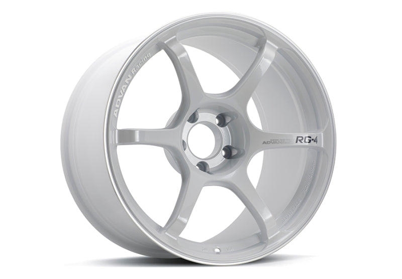 Advan RG-4 18x9.5 +12 5-114.3 Racing White Metallic & Ring Wheel