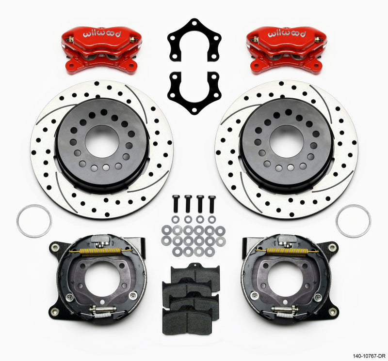 Wilwood Forged Dynalite P/S Park Brake Kit Drilled Red Mopar/Dana 2.50in Off w/Snap Ring Bearing