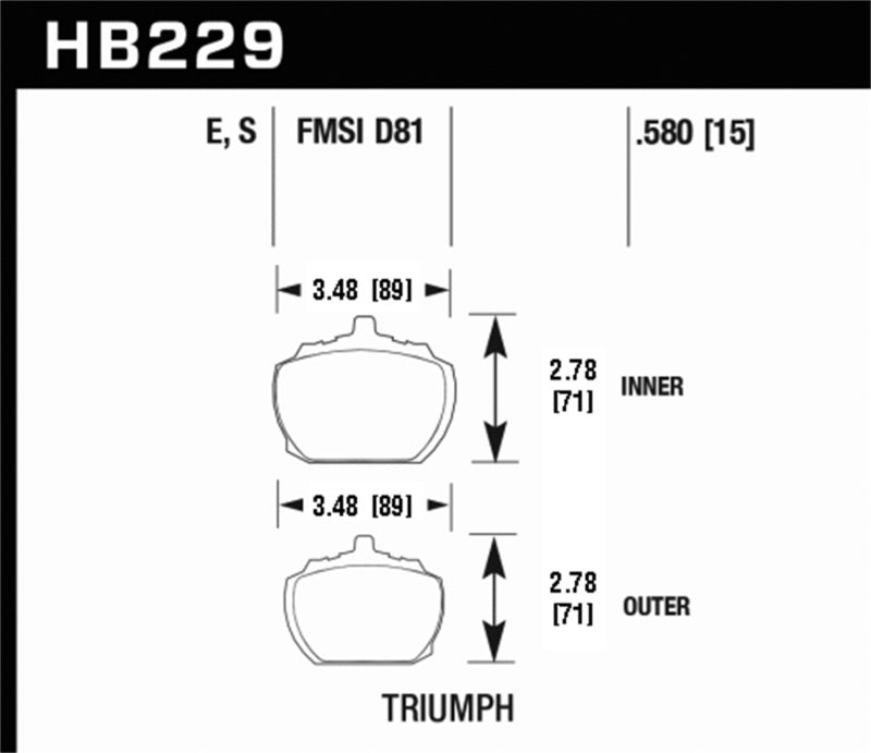 Hawk HB229S.580 Race Brake Pads | Triumph Stag / TR8 (70-73/80-82) (HB229S.580) main image 1